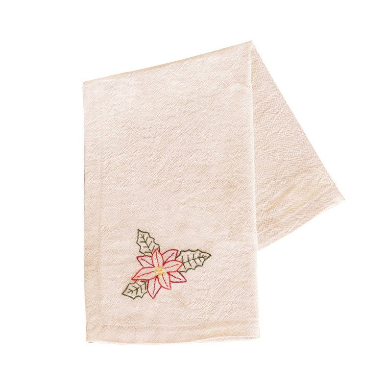 Embroidered Poinsettia Tea Towel
