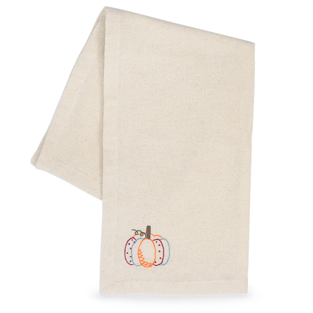 Embroidered Pumpkin Tea Towel