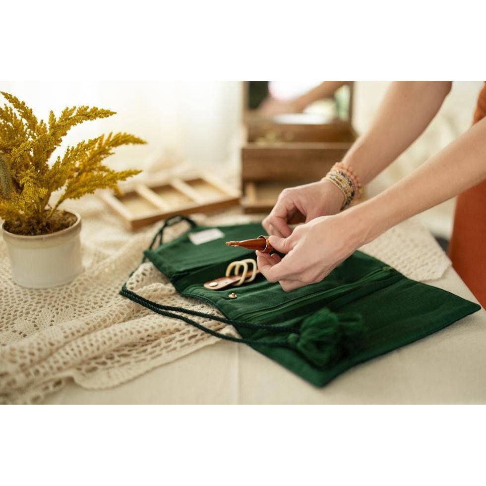 Emerald Velvet Jewelry Roll
