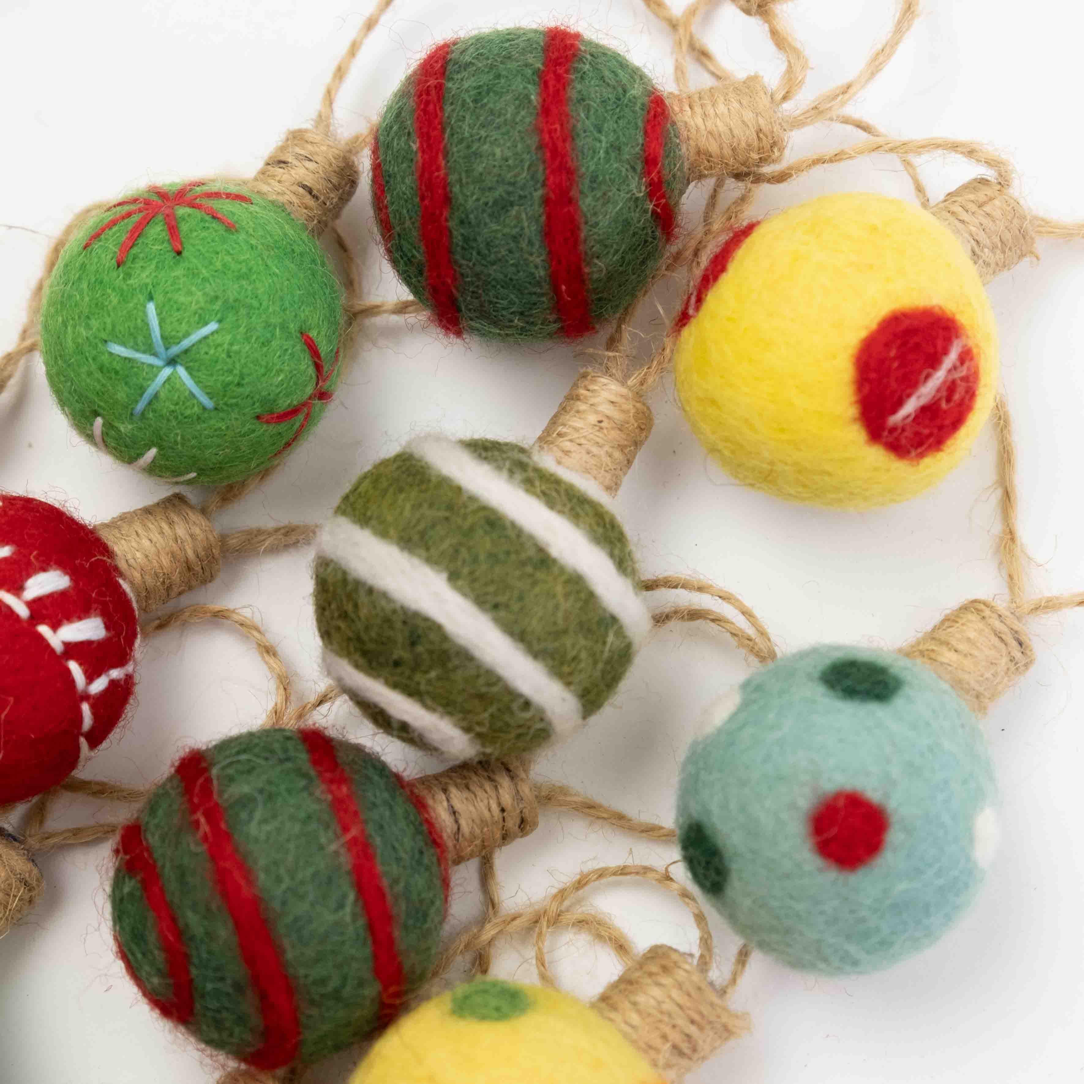 Felt Embroidered Christmas Ball Garland- Assorted Styles/Sizes