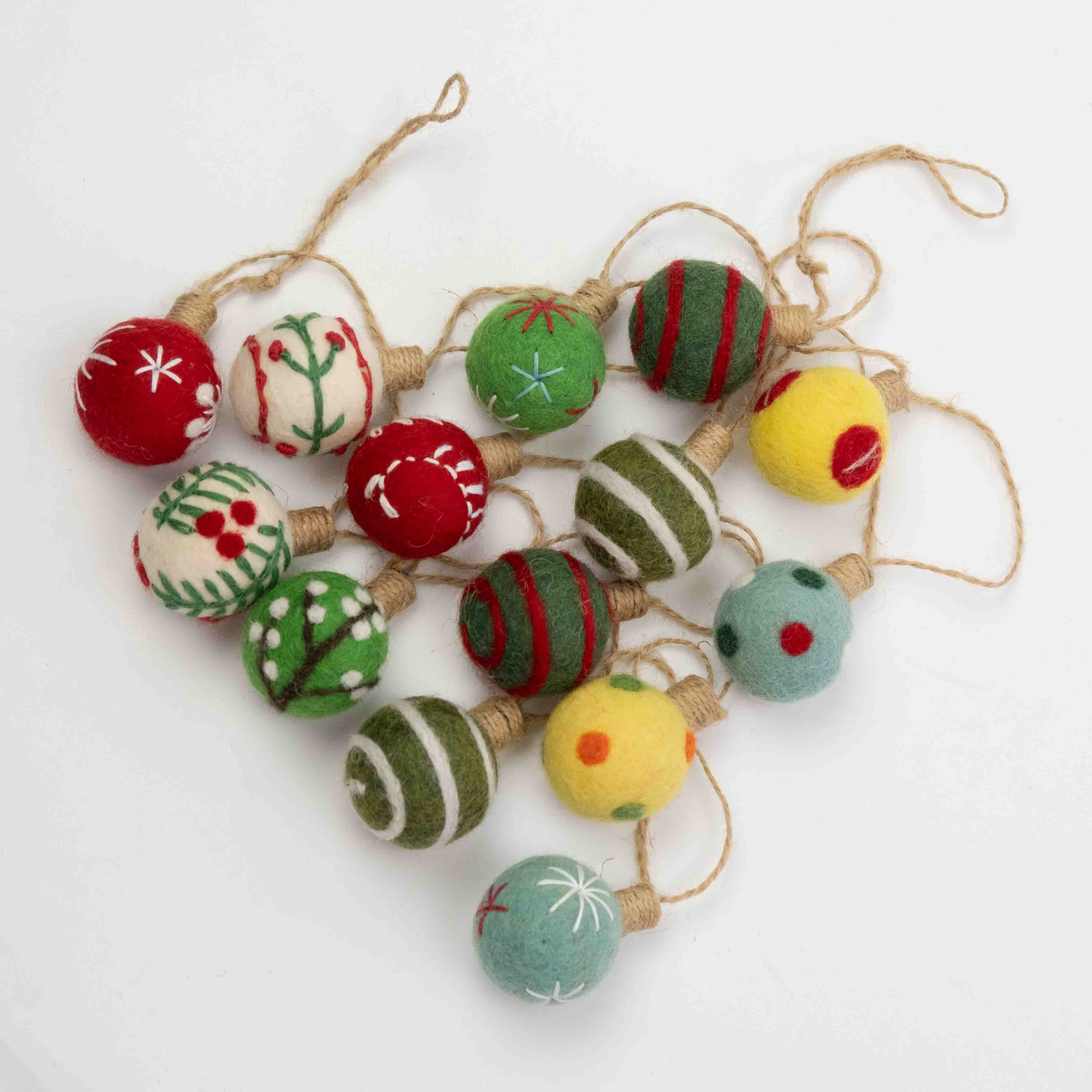 Felt Embroidered Christmas Ball Garland- Assorted Styles/Sizes