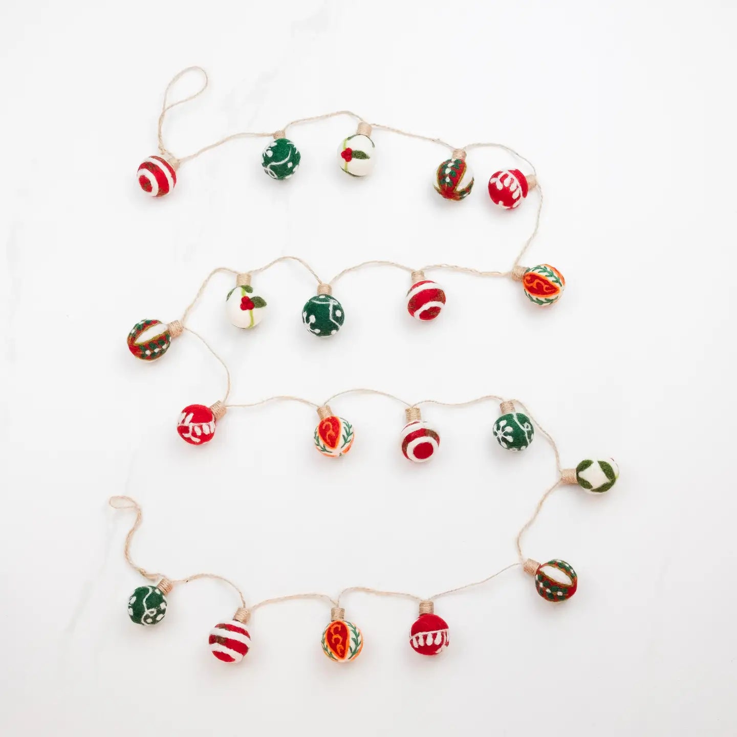 Felt Embroidered Christmas Ball Garland- Assorted Styles/Sizes