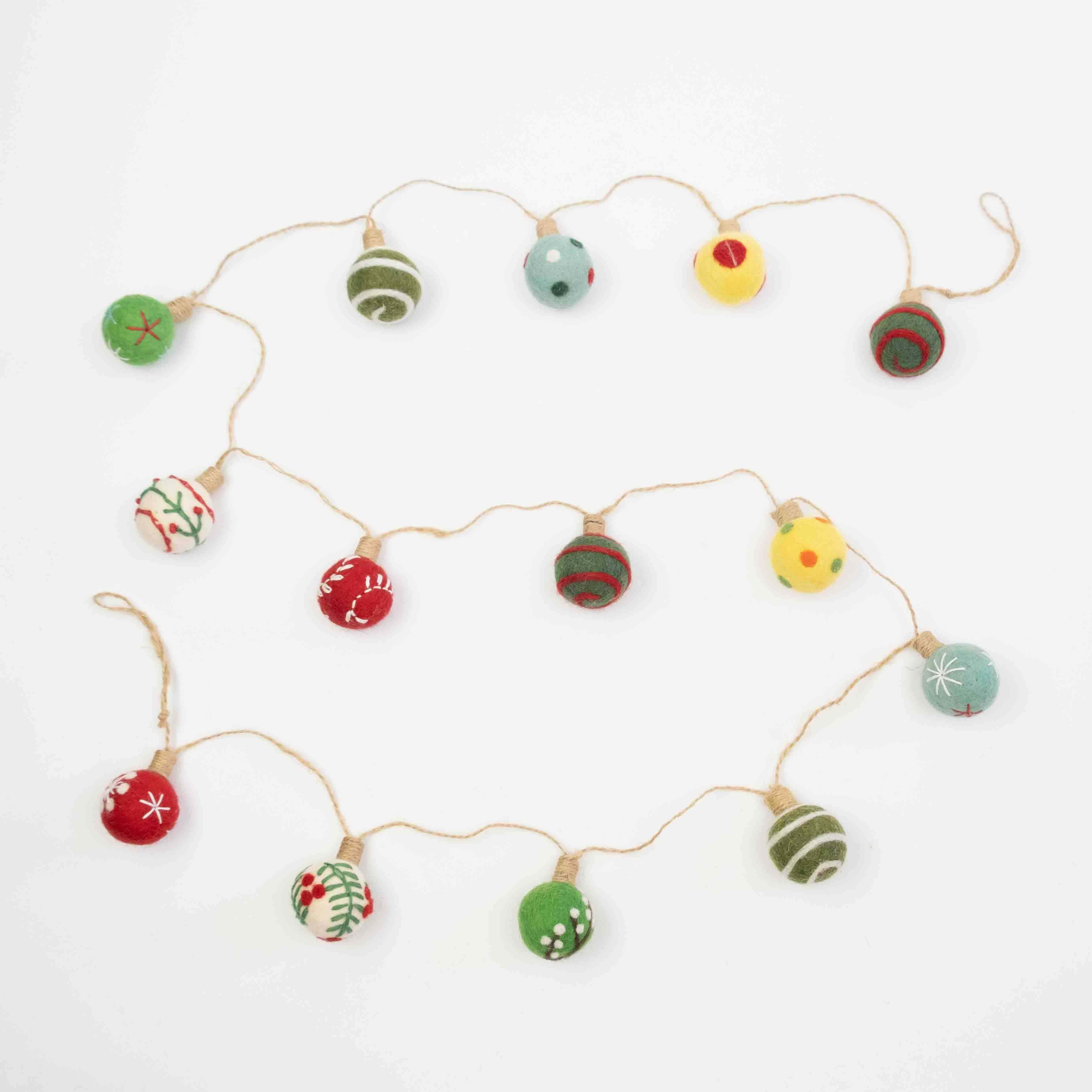 Felt Embroidered Christmas Ball Garland- Assorted Styles/Sizes