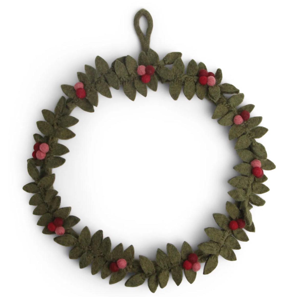Felt Green Wreath with Red Berries- Assorted Sizes (Local Pickup/Local Delivery Only)