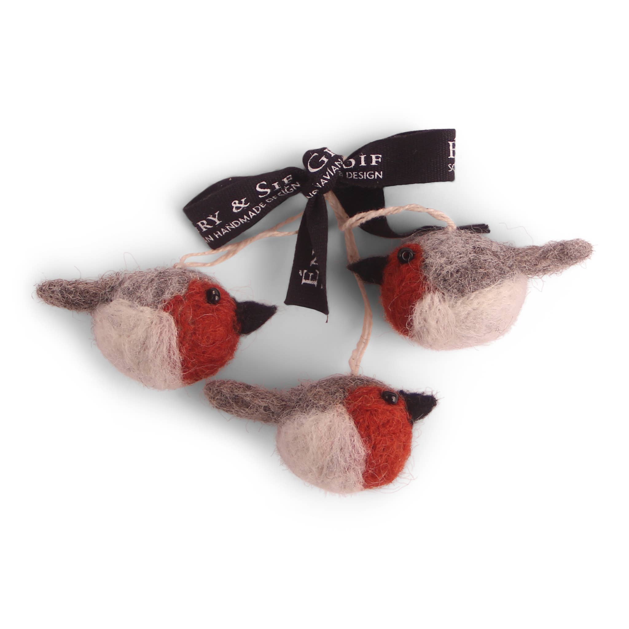 Felt Mini Round Rusty Red Bird Ornament- Sold Individually