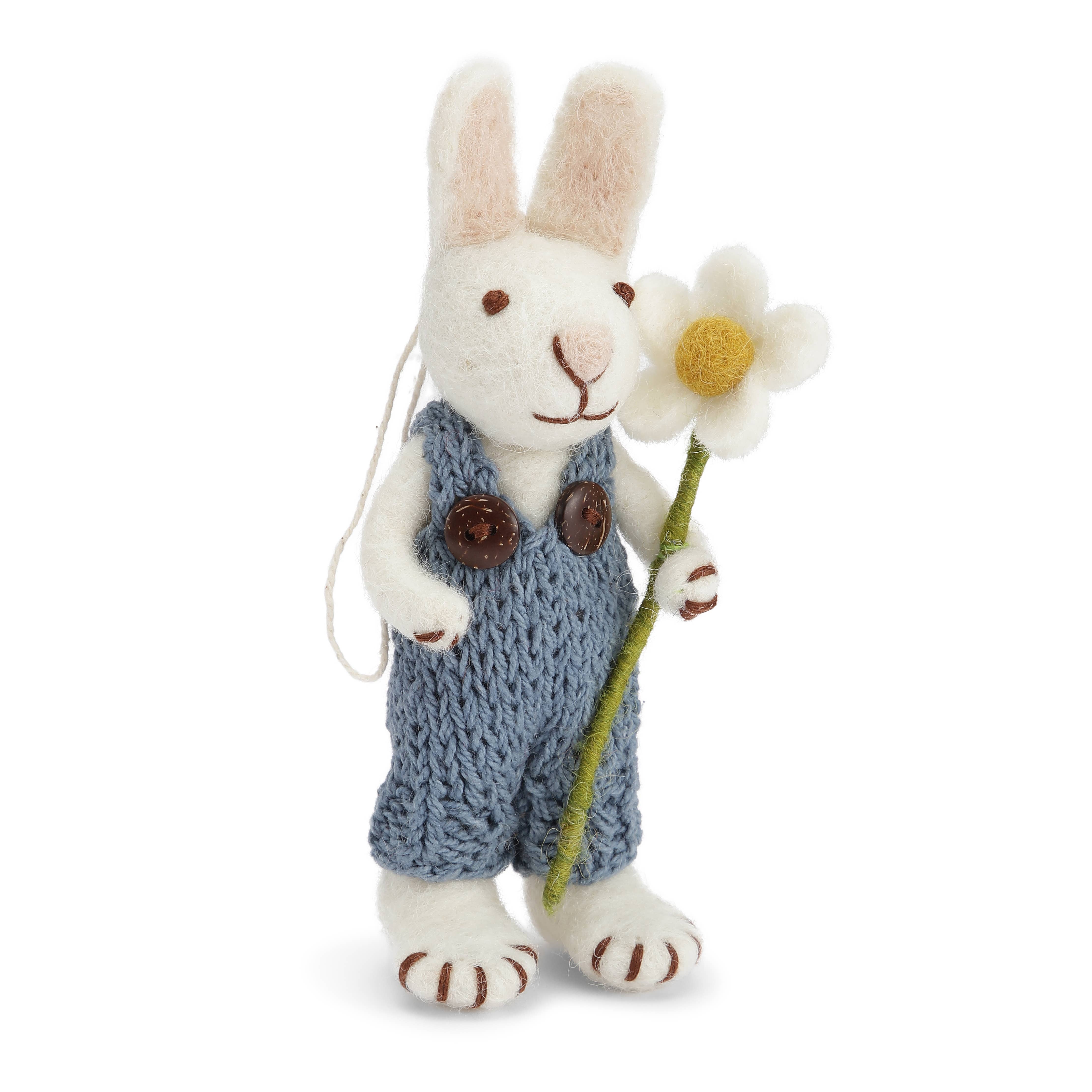 Felt White Bunny with Flower Ornament