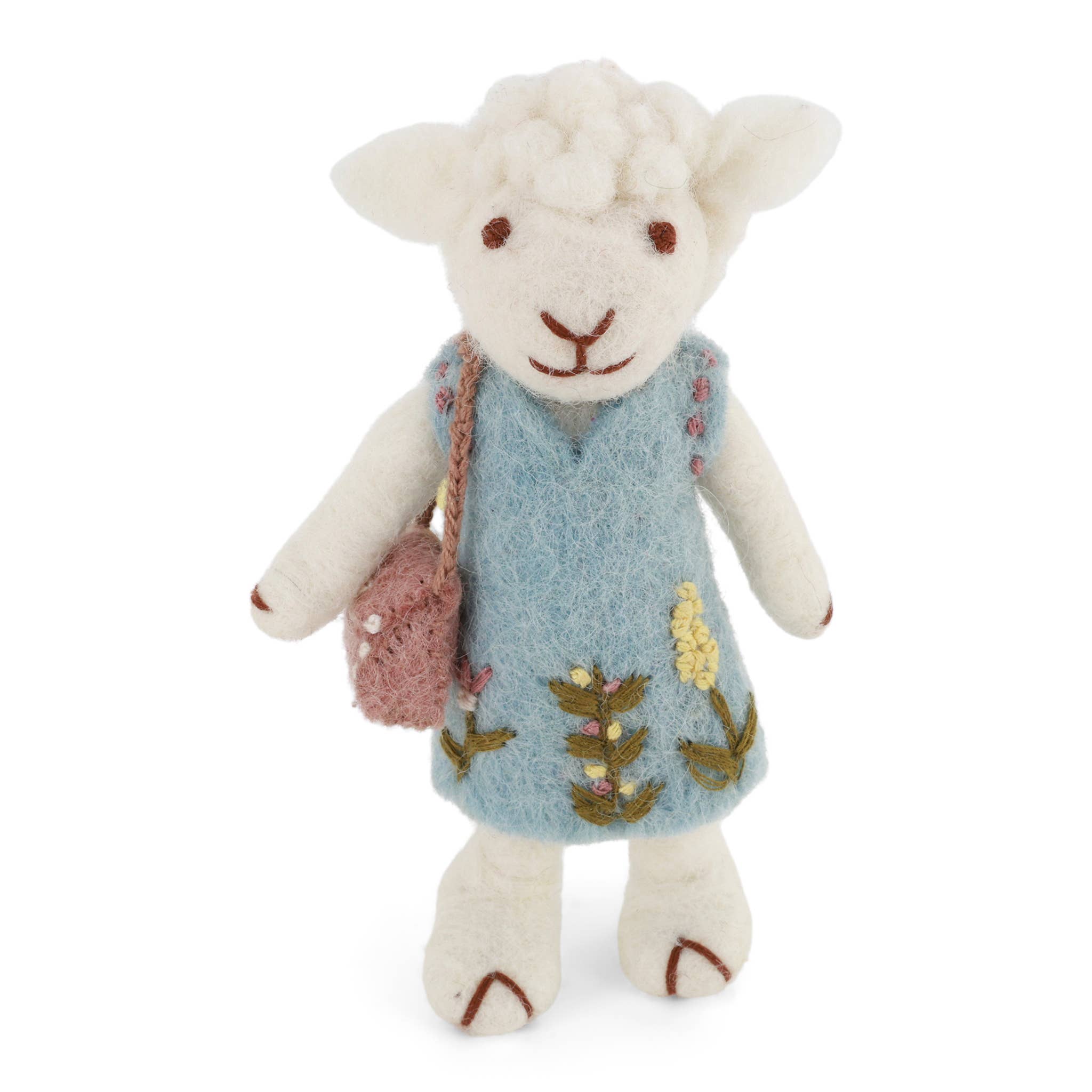 Felt White Sheep w/Light Blue Dress Ornament