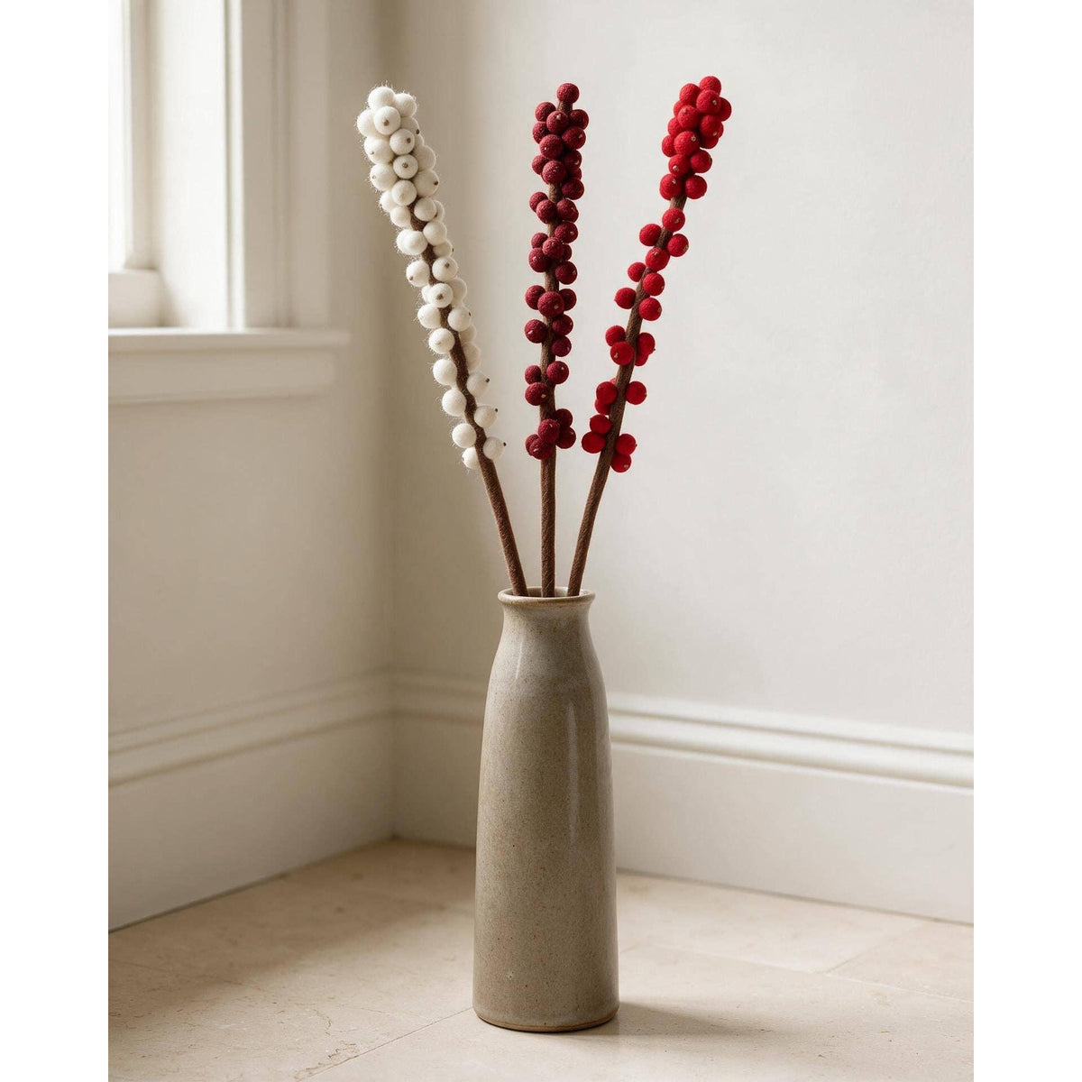Felt Winterberry Ilex Stem- Assorted Colors- Sold Individually
