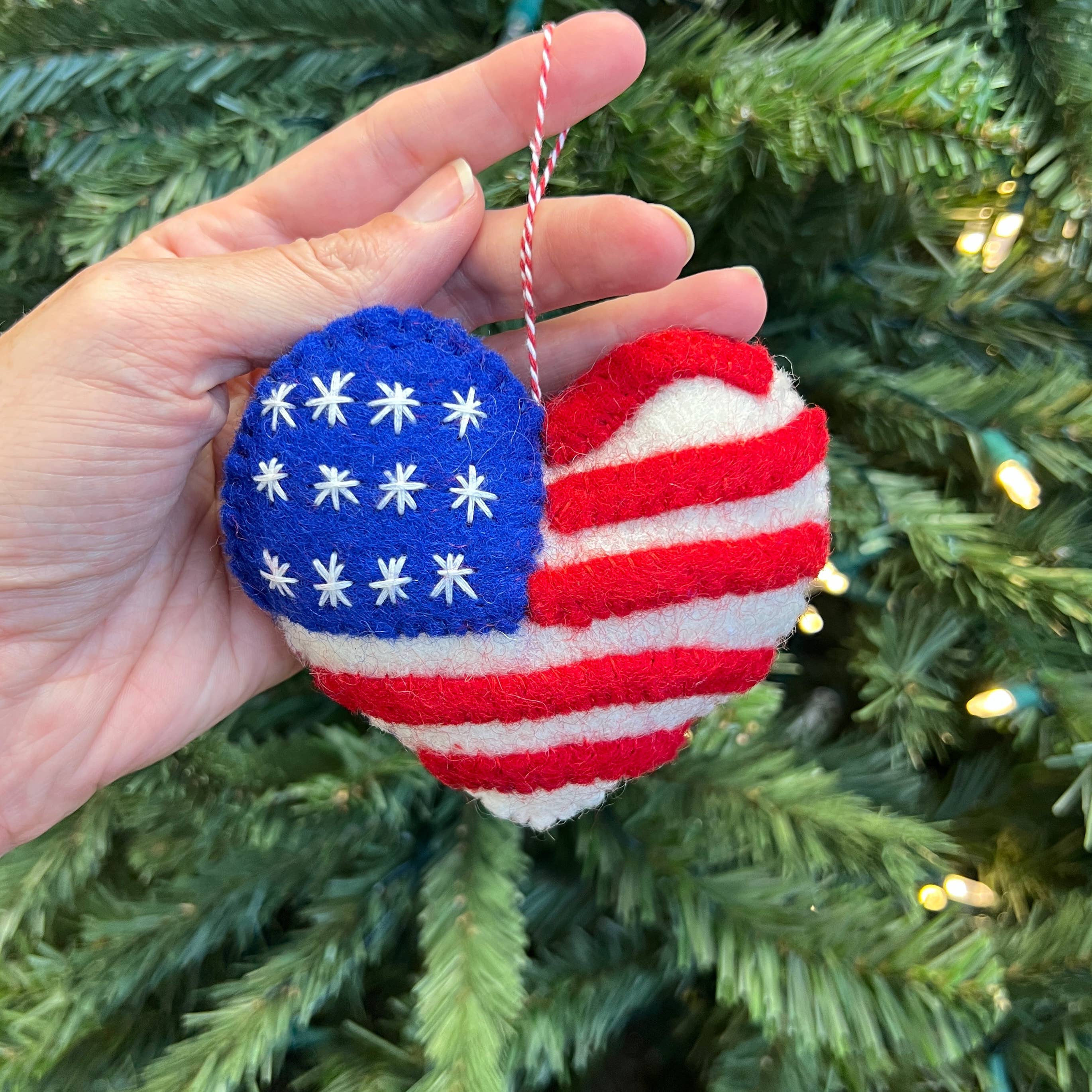Flag Heart Felt Wool Ornament 