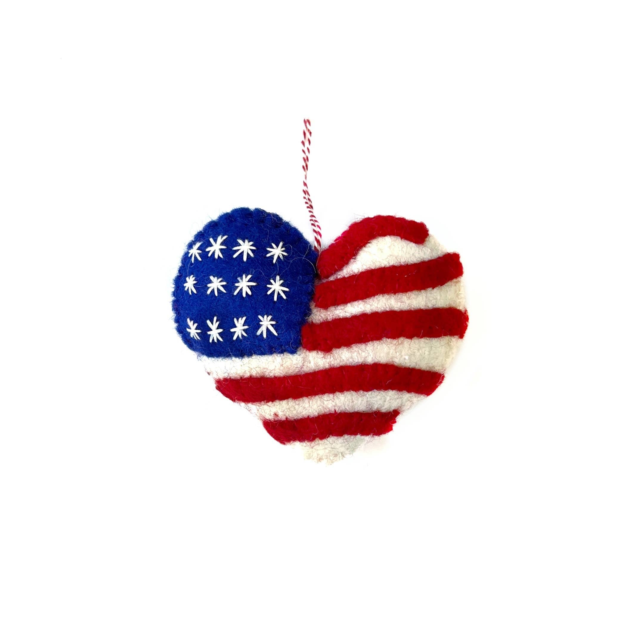 Flag Heart Felt Wool Ornament 