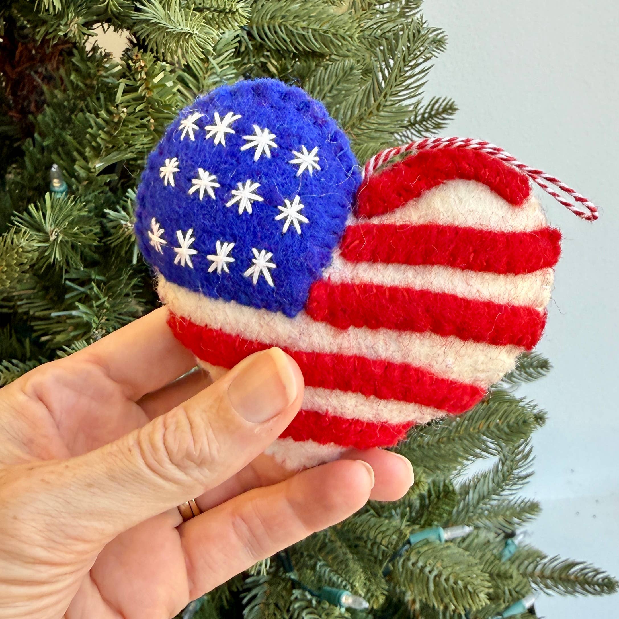 Flag Heart Felt Wool Ornament 