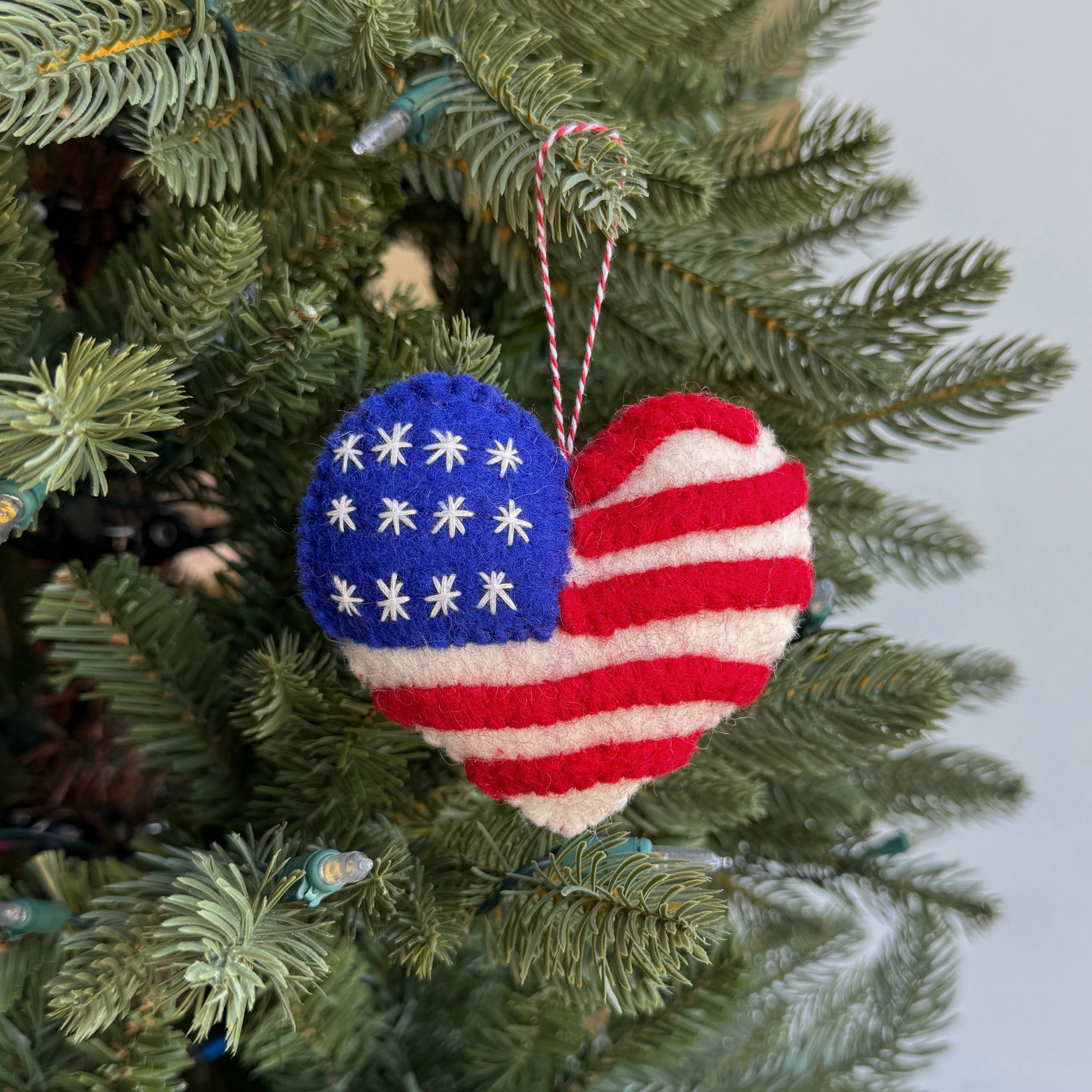 Flag Heart Felt Wool Ornament 