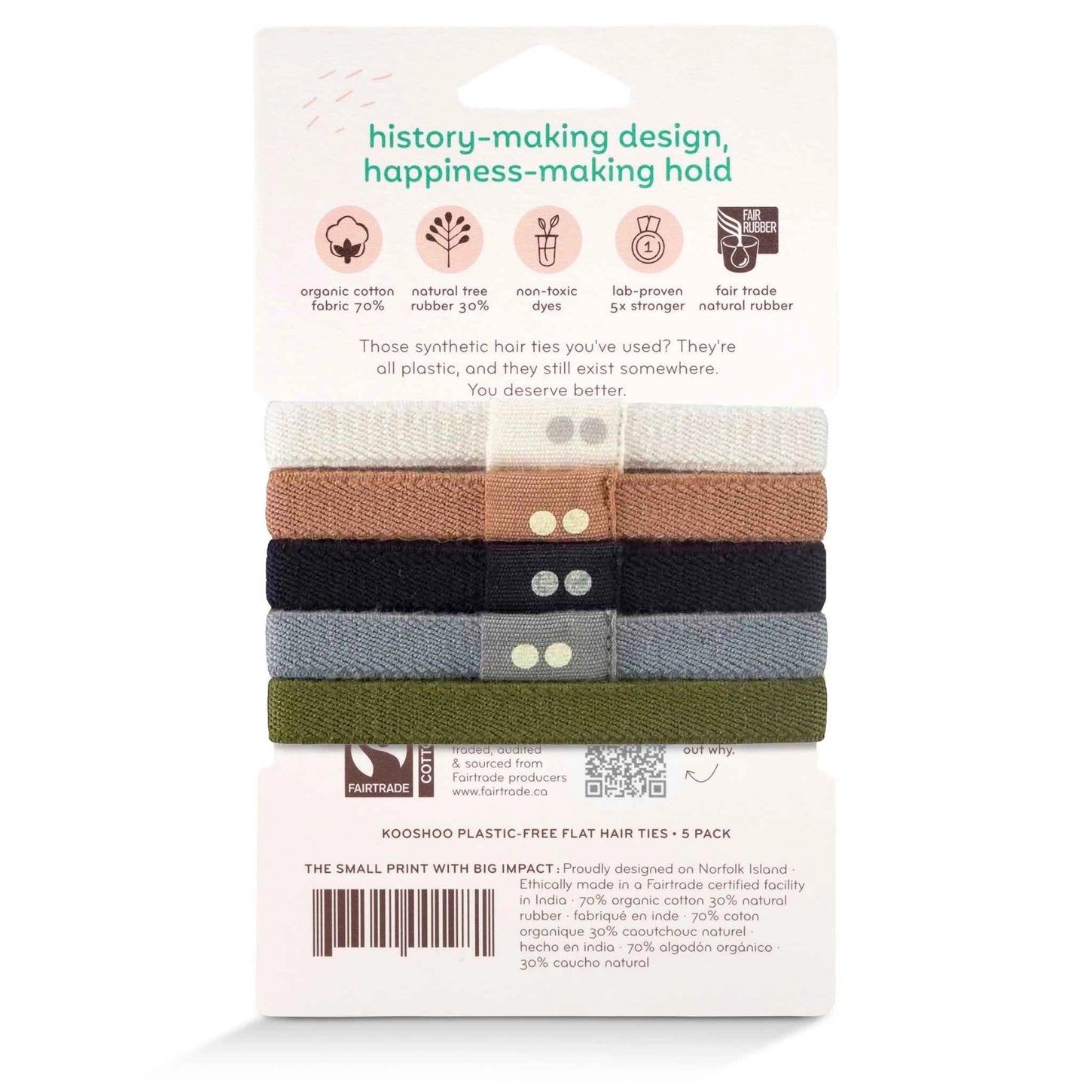 Flat Hair Ties- 5 Pack- Assorted Colors