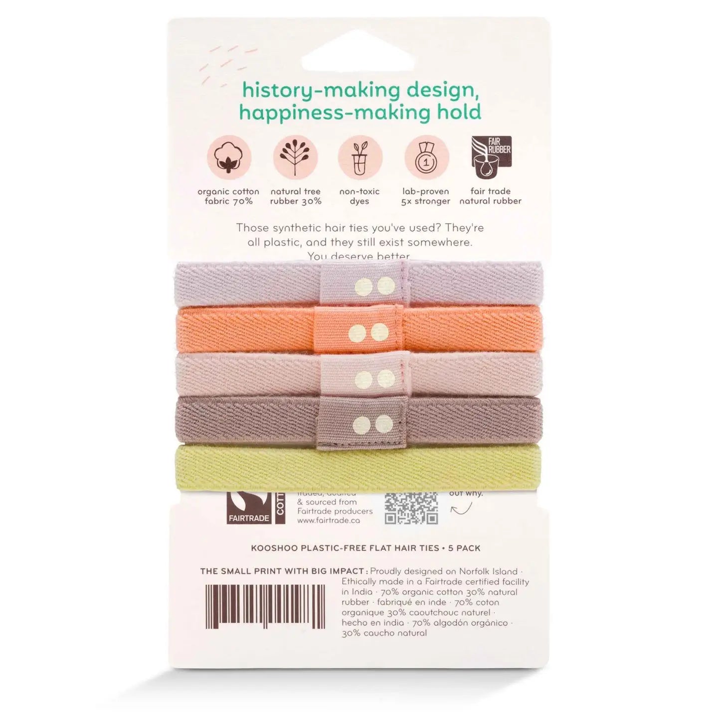 Flat Hair Ties- 5 Pack- Assorted Colors