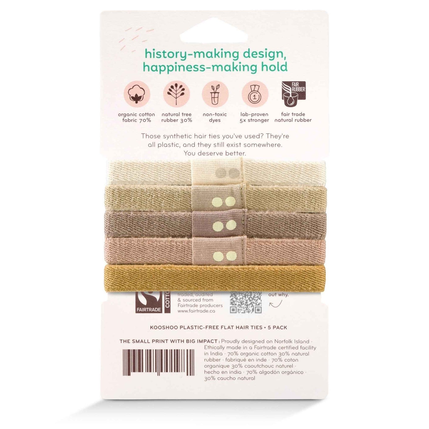 Flat Hair Ties- 5 Pack- Assorted Colors