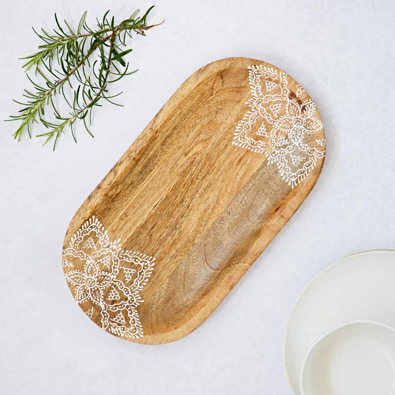 Floral Mango Wood Decorative Tray (*Local Pickup/Local Delivery Only)