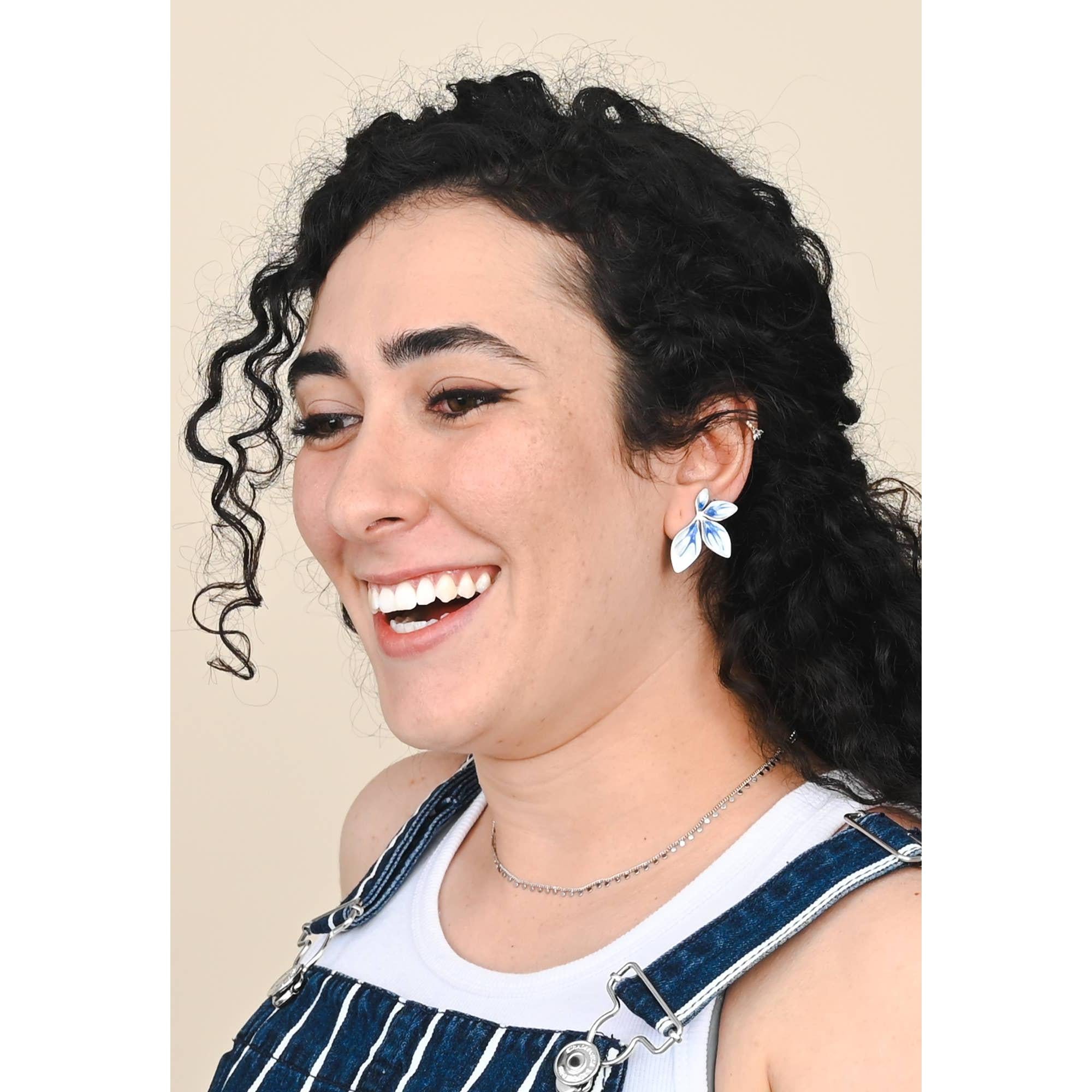 Flourish Blue & Silver Leaf Earrings