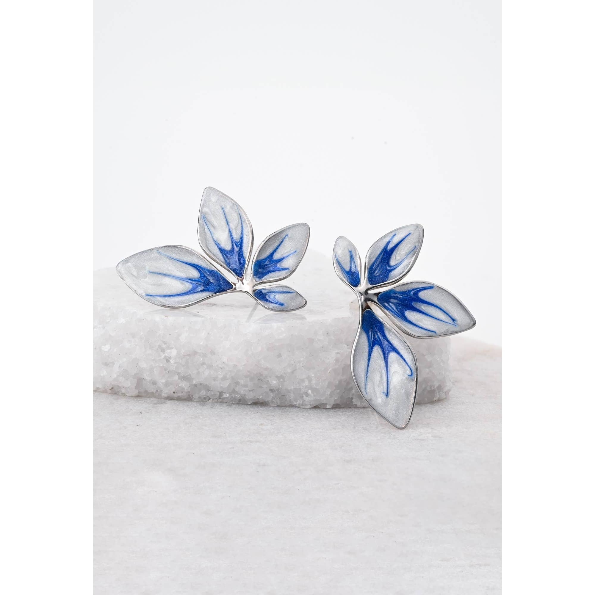 Flourish Blue & Silver Leaf Earrings