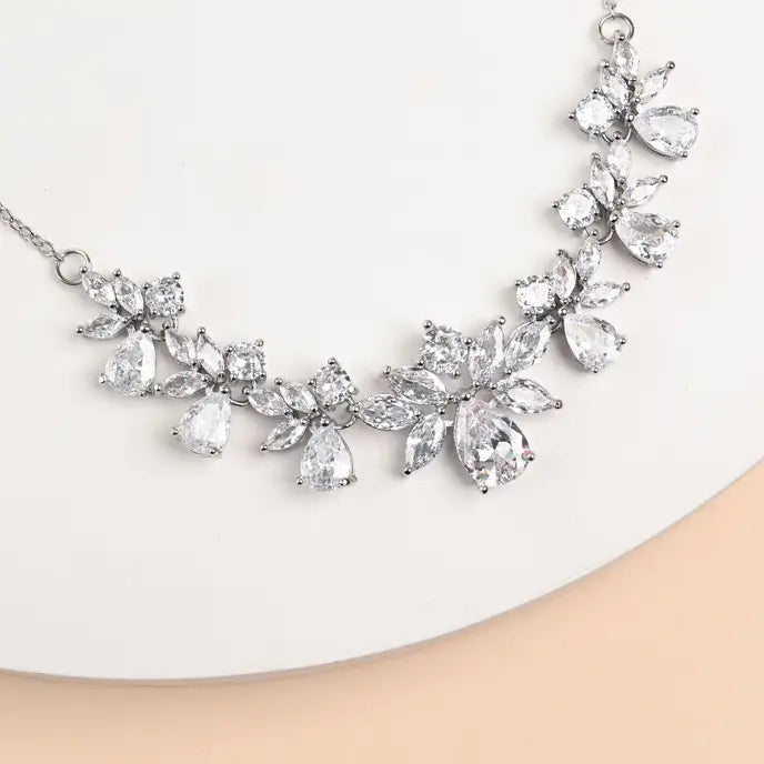 Glittering Garland Platinum and Zircon Necklace