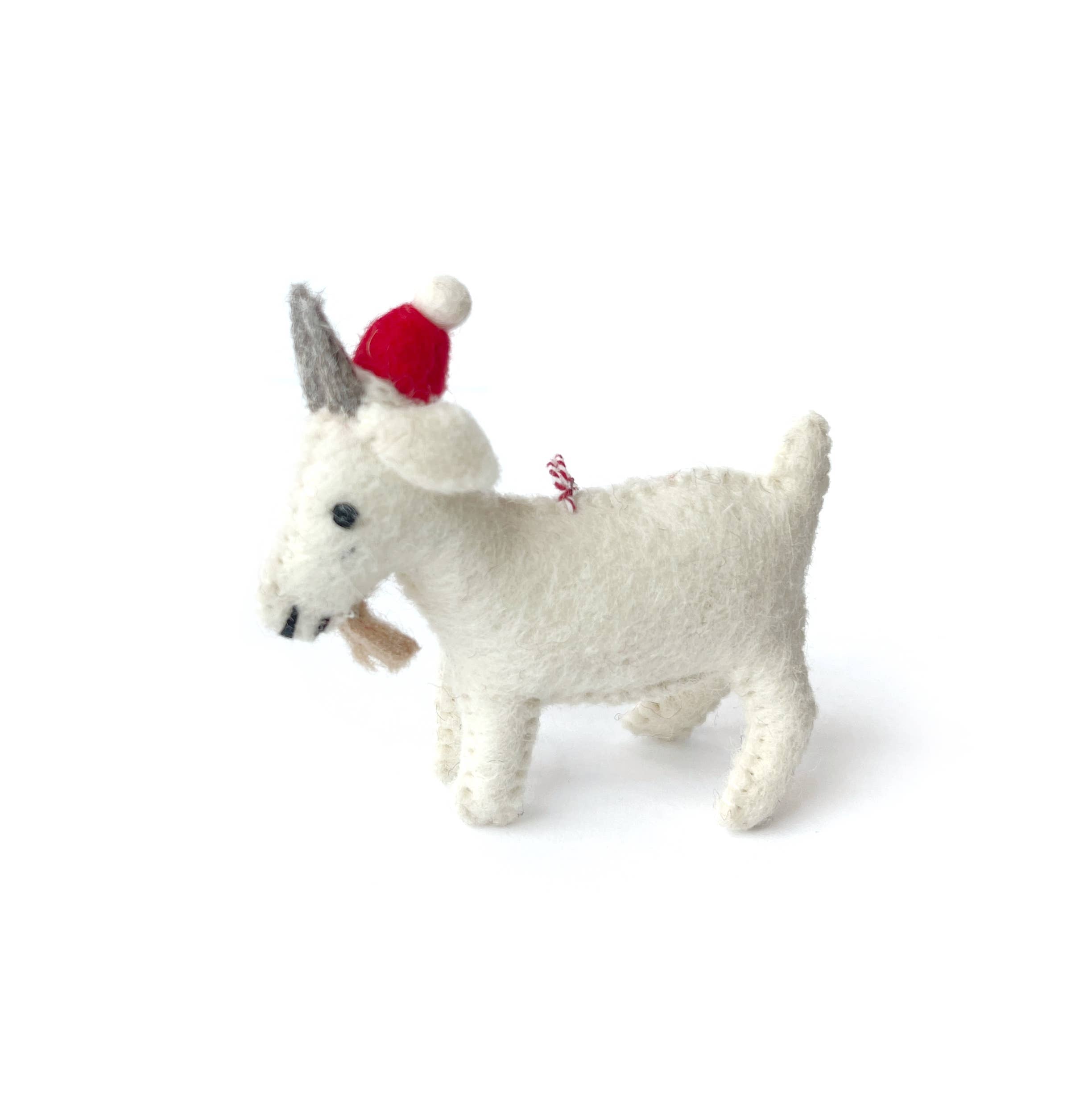 Goat in Santa Hat Felt Wool Ornament