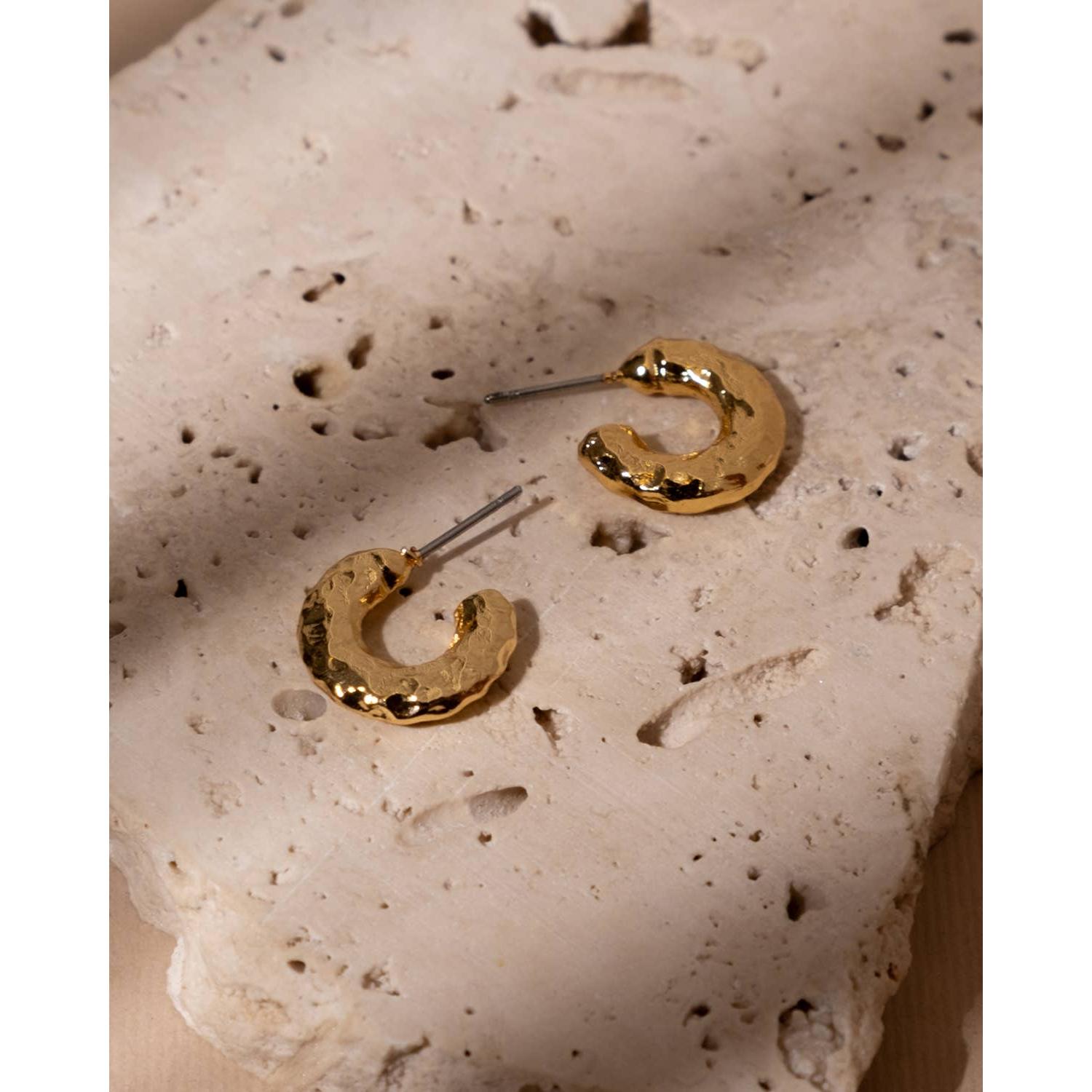 Gold Hammered Mini Hoop Earrings