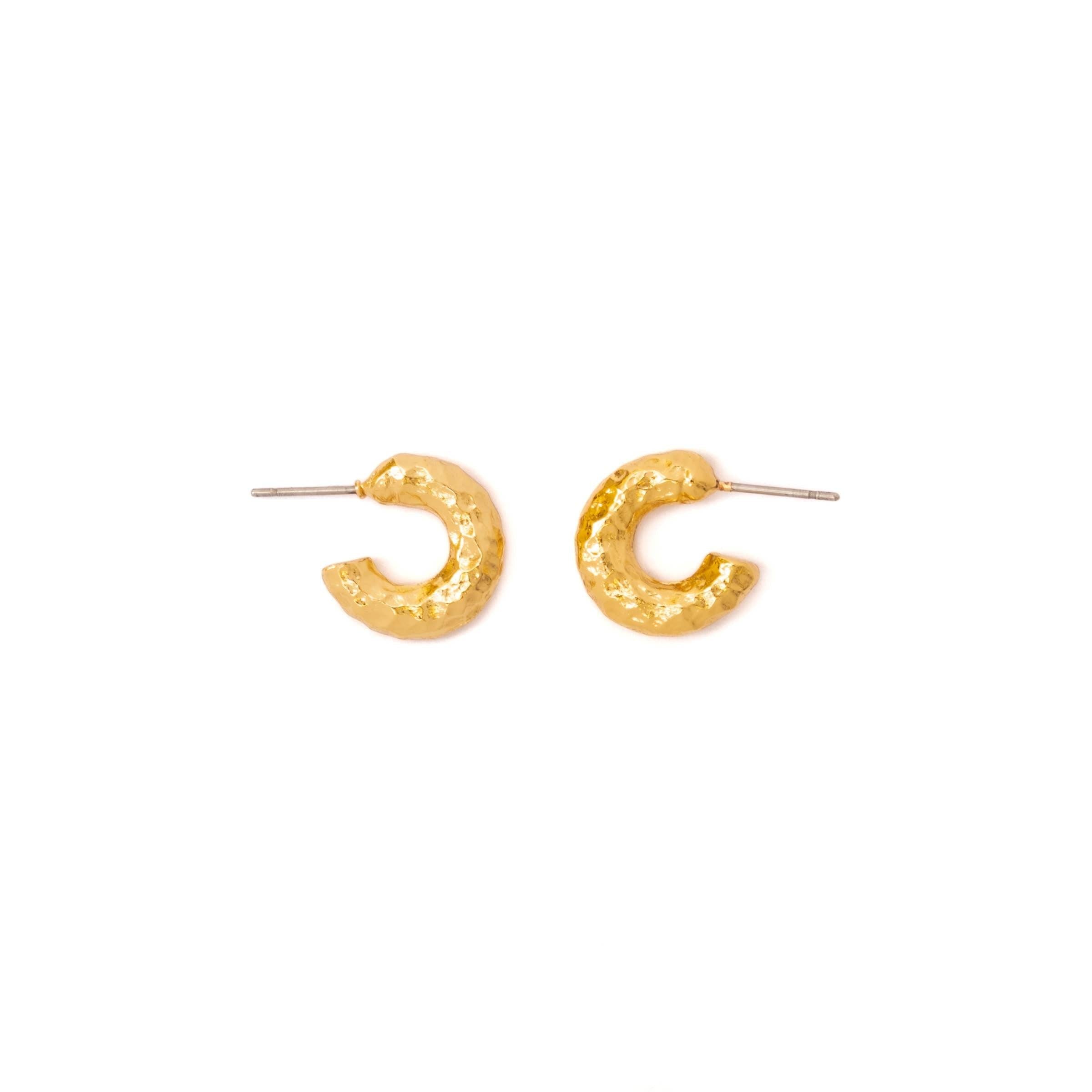 Gold Hammered Mini Hoop Earrings