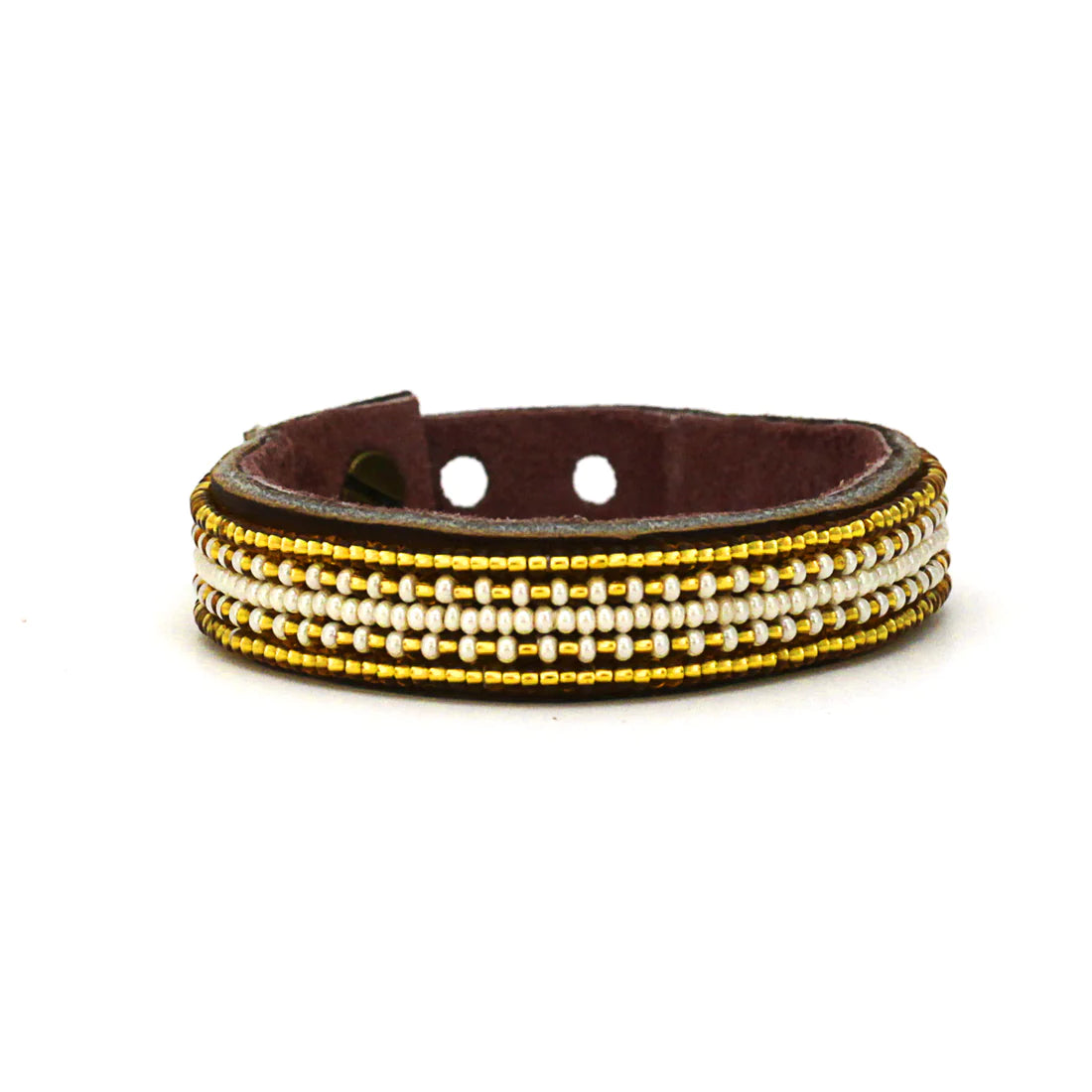 Gold and Pearl Stripe Leather Cuff- Assorted Sizes