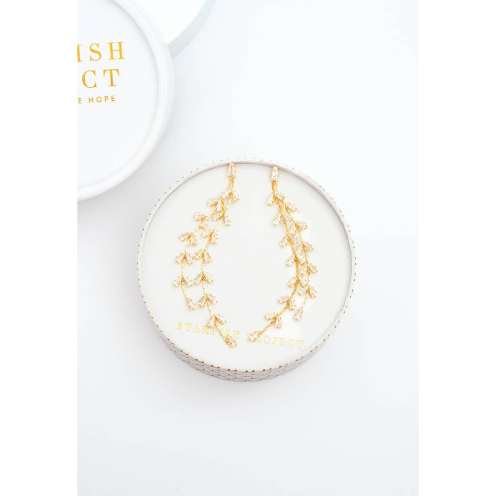 Graceful Willow Zircon and Gold Dangle Earrings