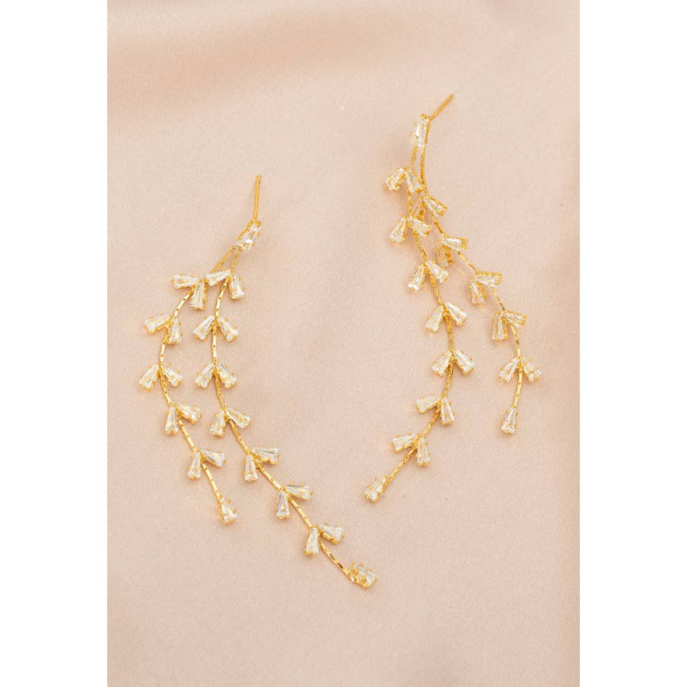 Graceful Willow Zircon and Gold Dangle Earrings