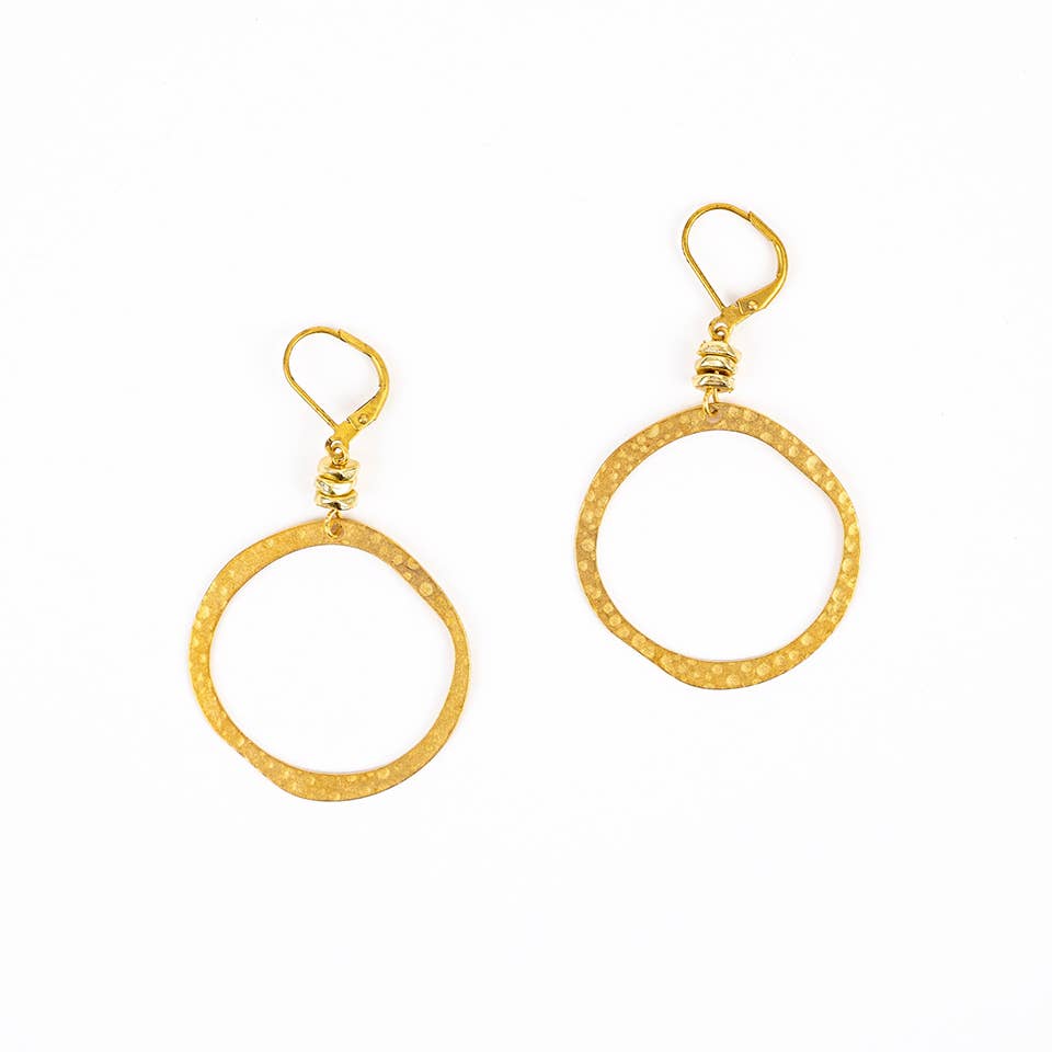 Hammered Brass Circle Earrings