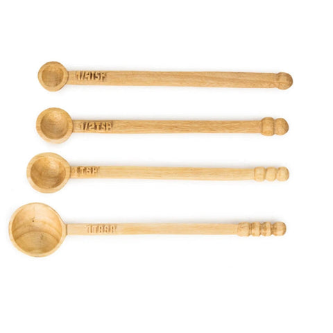 Hand Carved Wooden Lela Long Handle Measuring Spoon Set