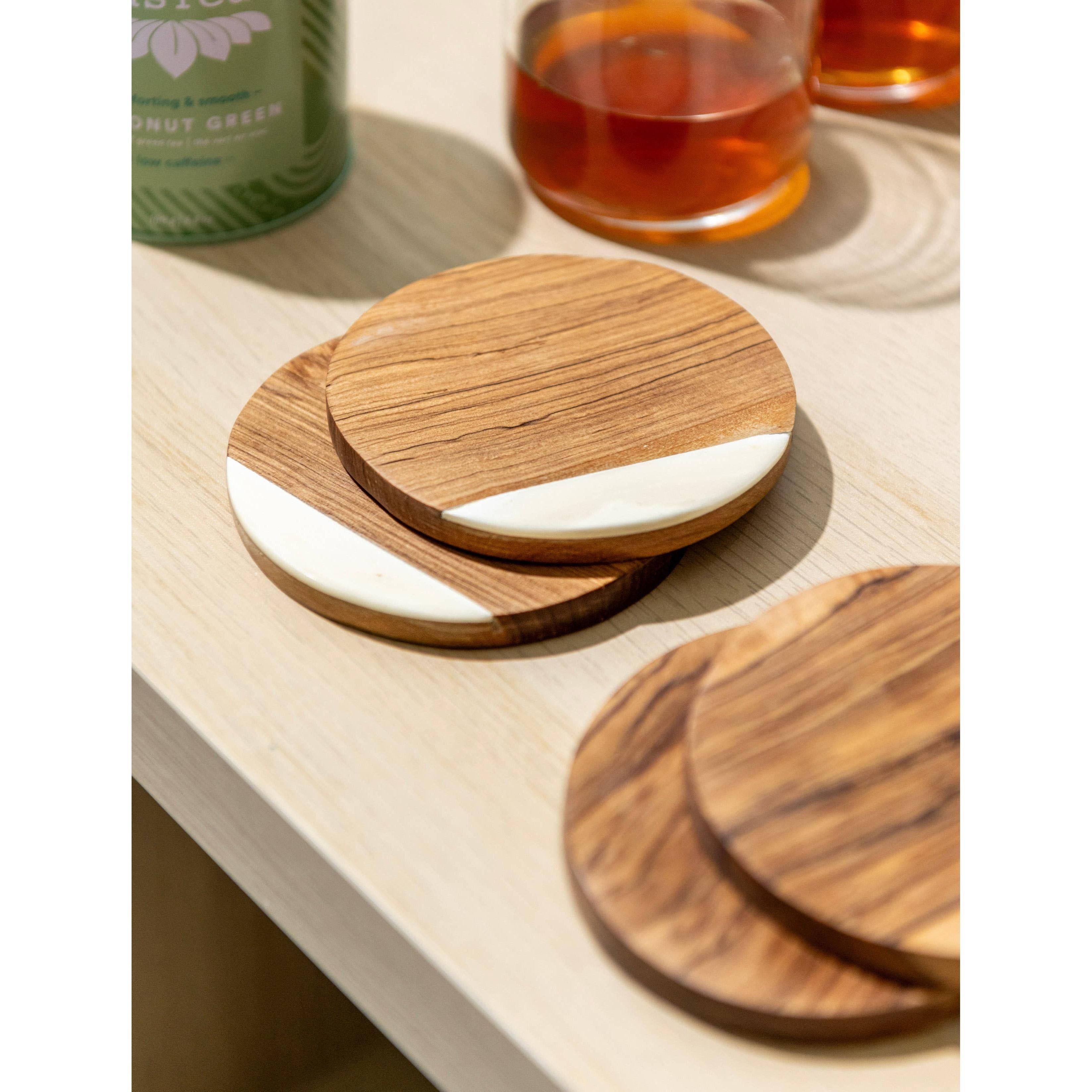 Hand-carved Olive Wood Coasters- Set of 2