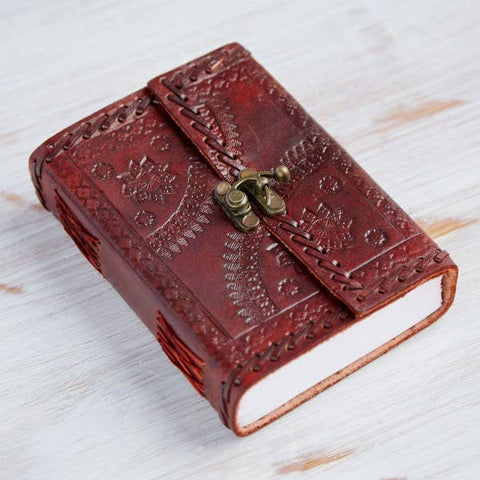 Handcrafted Medium Embossed & Stitched Leather Journal - Medium