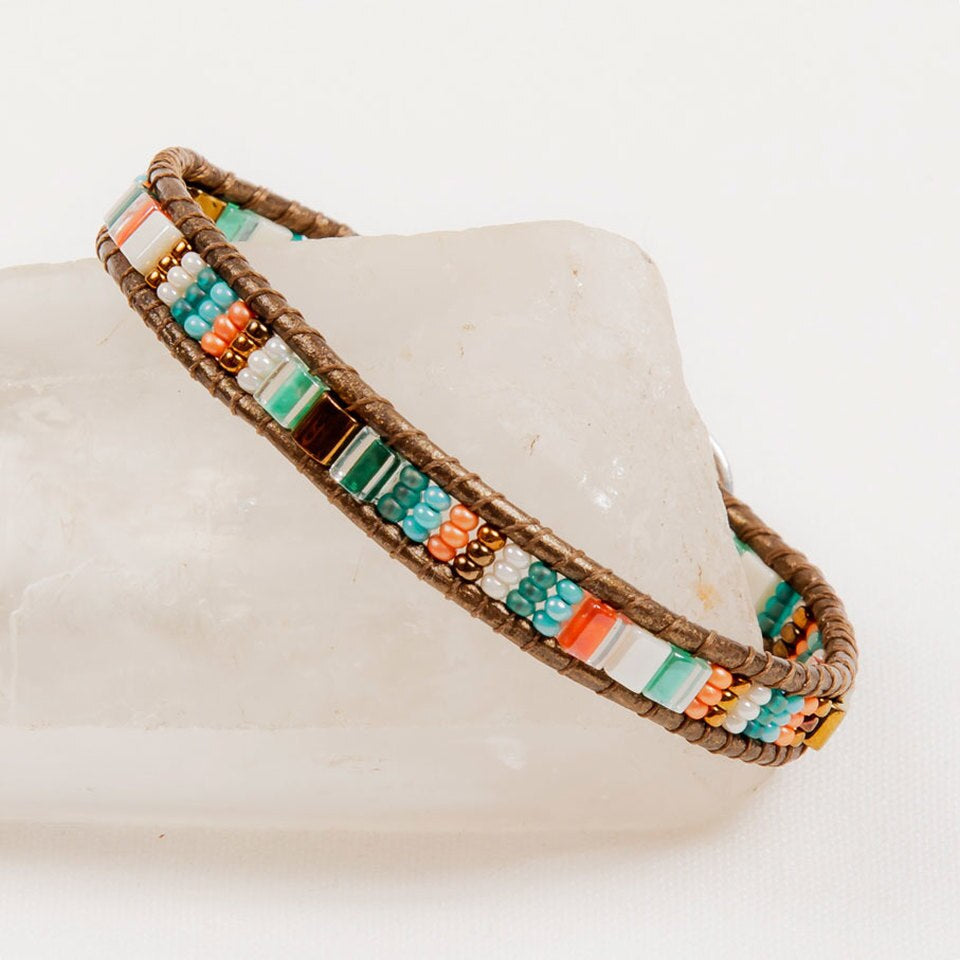 Handmade Bracelet Miyuke Bead and Leather - Assorted Colors