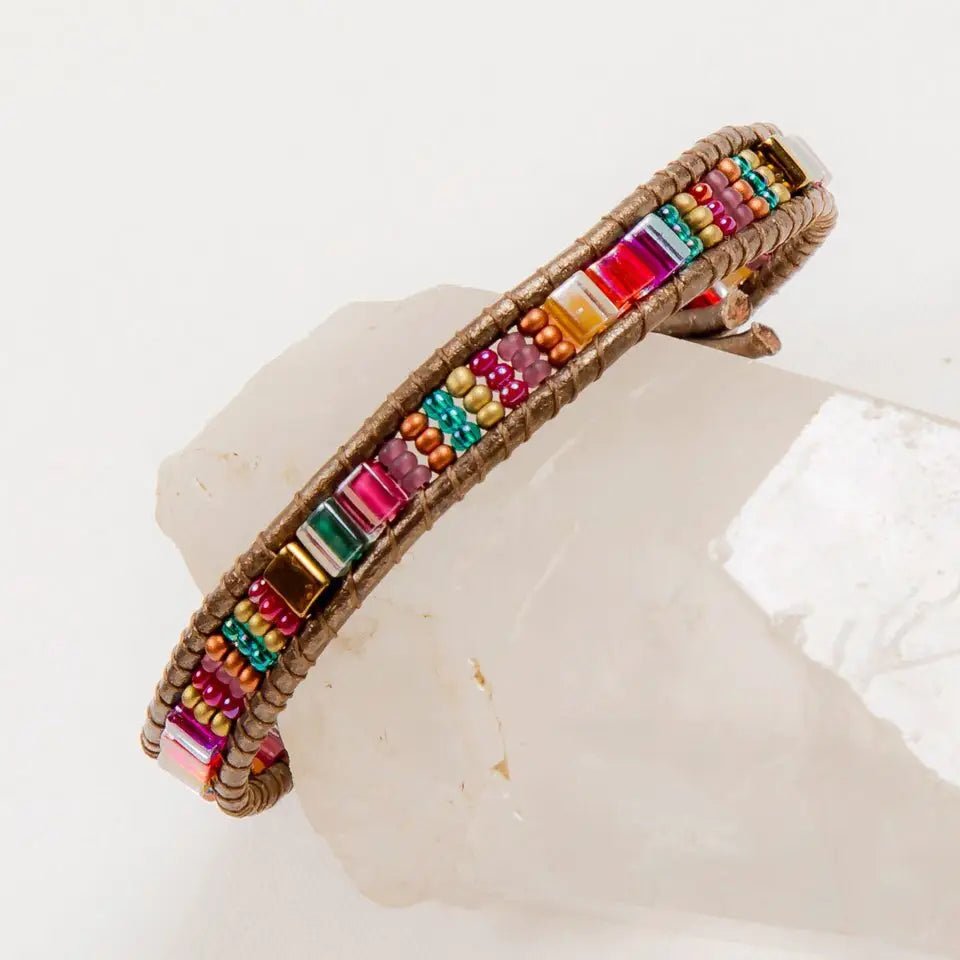 Handmade Bracelet Miyuke Bead and Leather - Assorted Colors