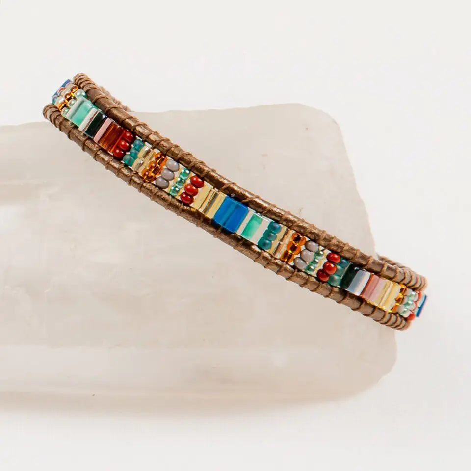 Handmade Bracelet Miyuke Bead and Leather - Assorted Colors