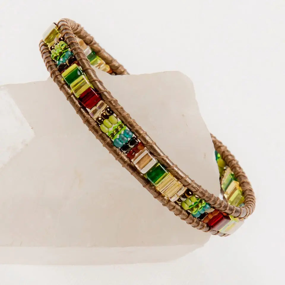 Handmade Bracelet Miyuke Bead and Leather - Assorted Colors