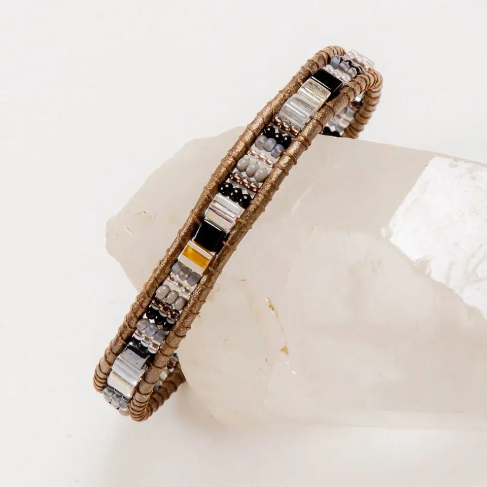 Handmade Bracelet Miyuke Bead and Leather - Assorted Colors