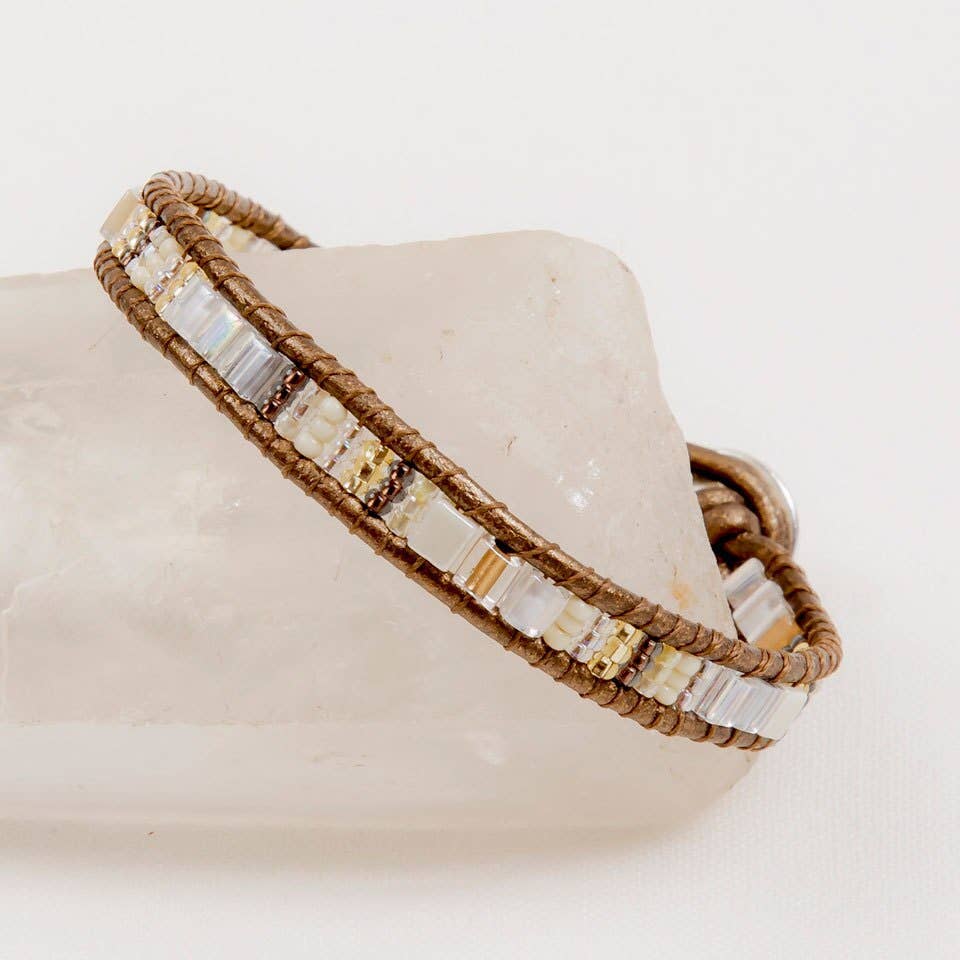 Handmade Bracelet Miyuke Bead and Leather - Assorted Colors