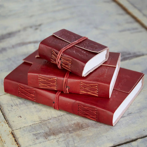 Handmade Embossed Leather Journal - Unlined Notebook Mini