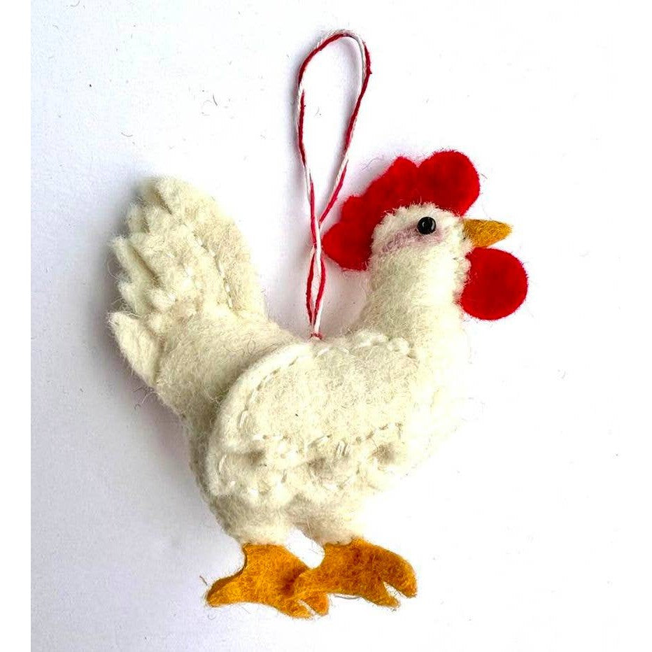 Holiday Ornament White Felt Hen