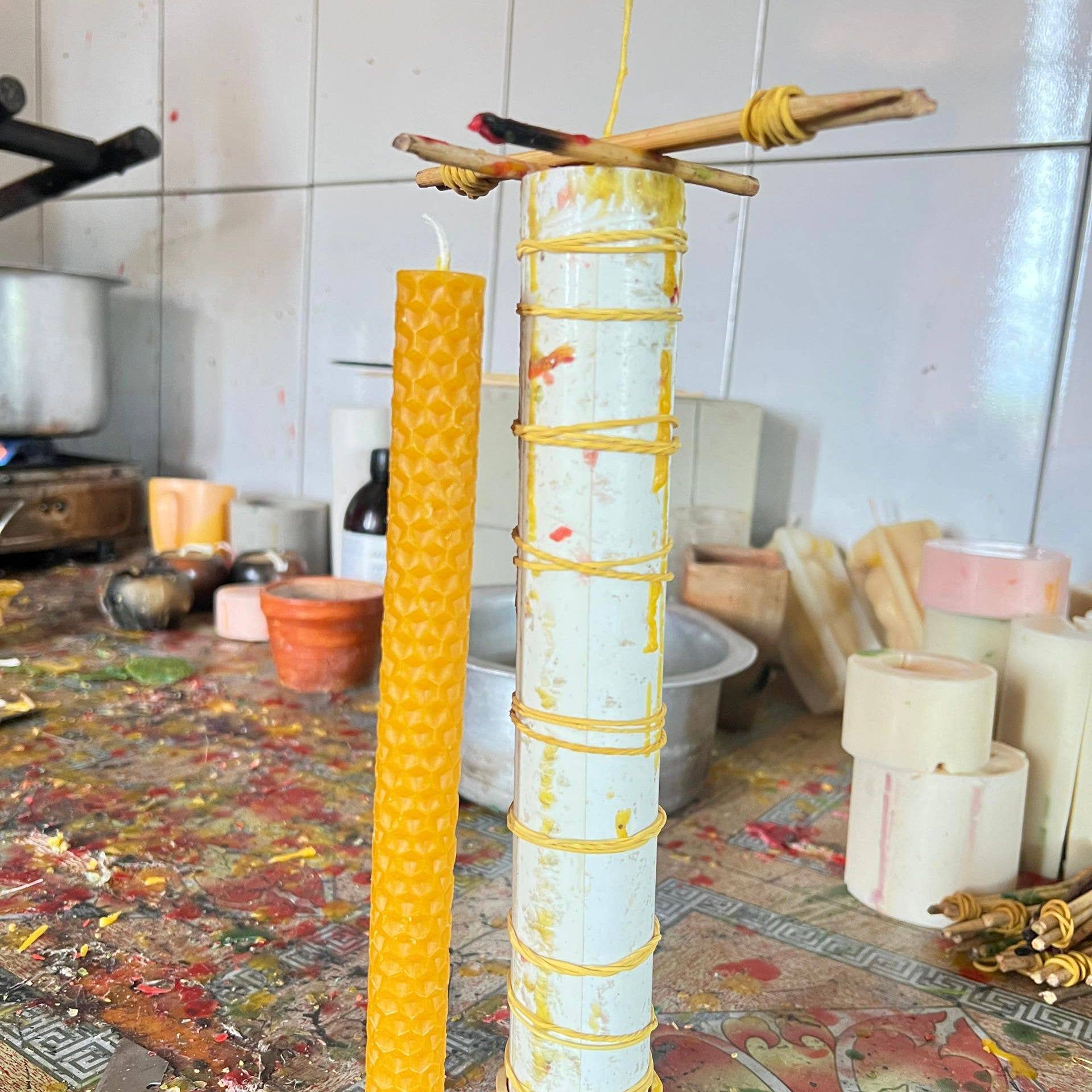 Honeycomb Beeswax Taper Candle Pair