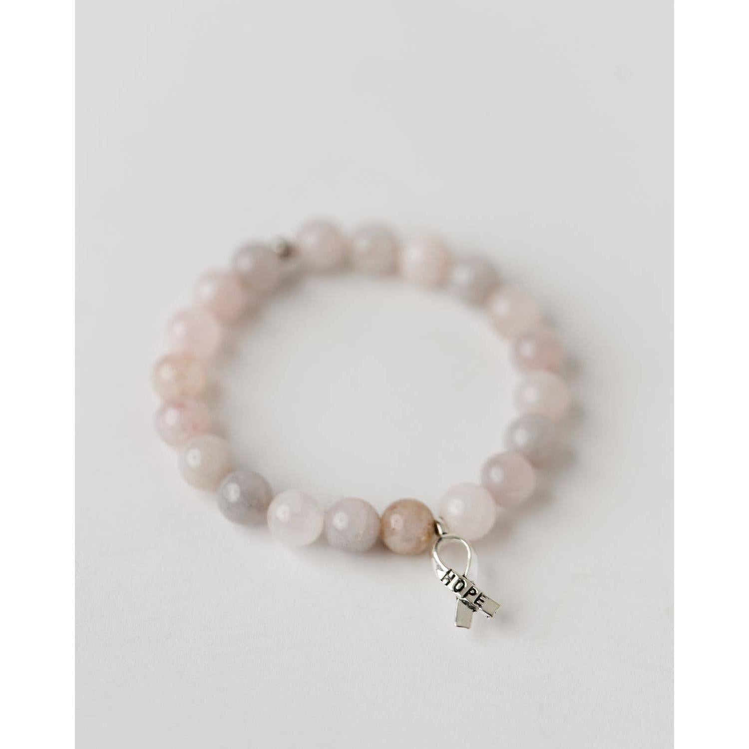 Hope Rose Quartz Beaded Bracelet- Assorted Charm Color