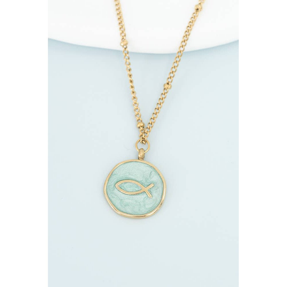 Ichthus Fish Necklace in Mint