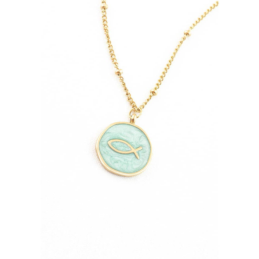 Ichthus Fish Necklace in Mint