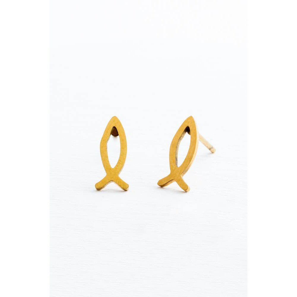 Ichthus Fish Studs in Gold