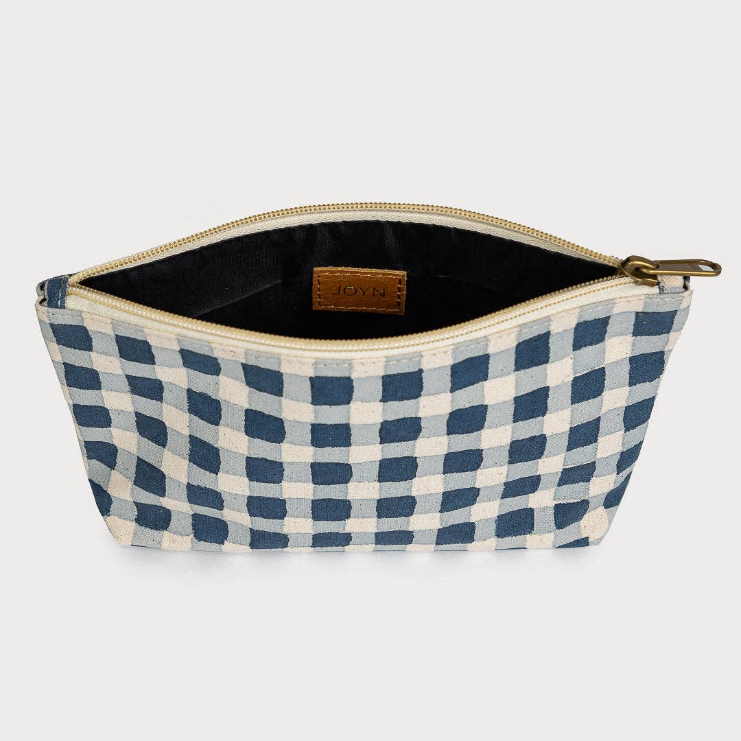 Indigo Gingham Waterproof Pouch- Assorted Sizes
