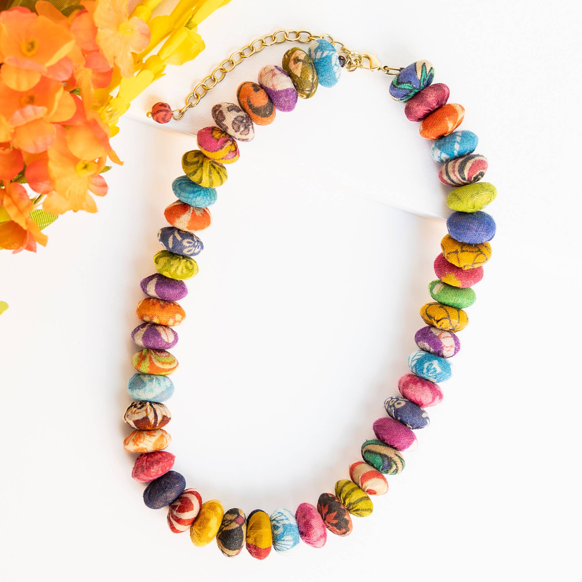Kantha Stacked Button Necklace