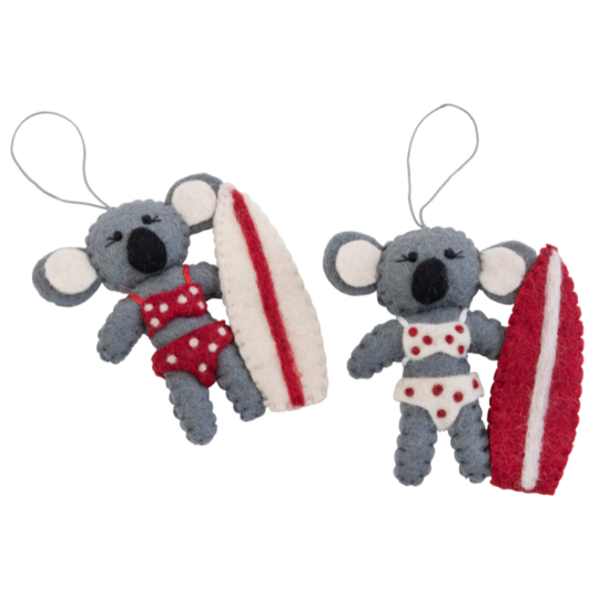 Koala in Bikini with Surfboard Ornament -Styles- Sold Individually