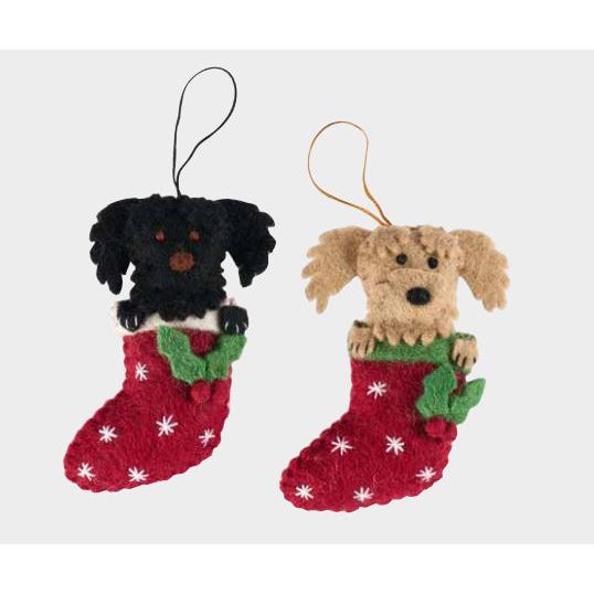 Labradoodle in Stocking Ornament- Assorted Colors- Sold Individually